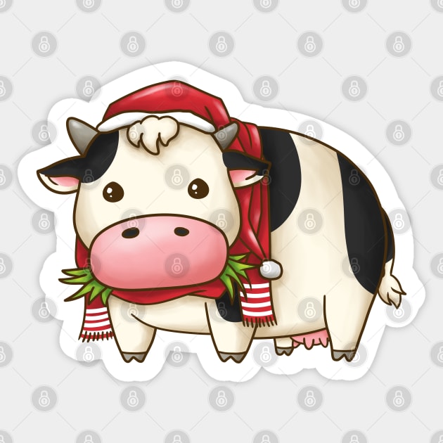 Christmas Cow in Santa Hat Sticker by Takeda_Art